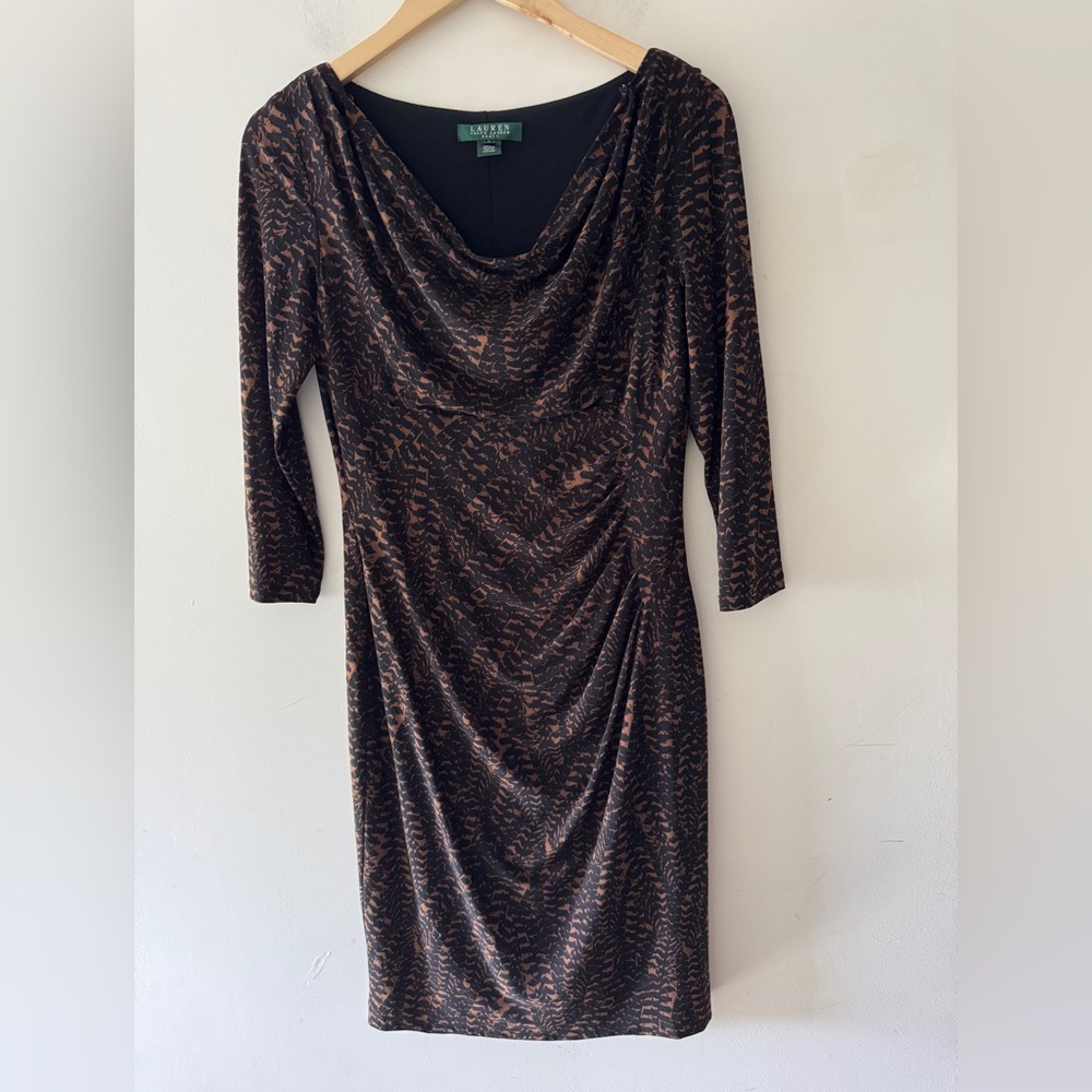Lauren Ralph Lauren Dress Cowl Neck Sheath‎ Jersey Dress 3/4 Sleeve Size 8